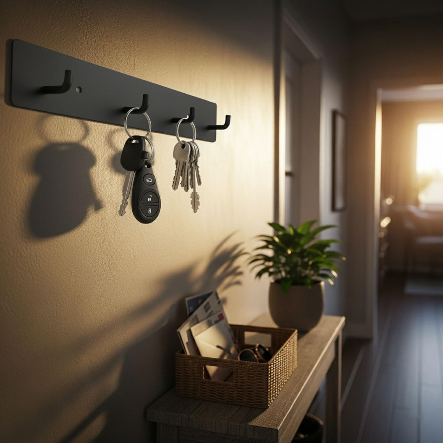 Key Holder Wall Mount, Key Rack with 4 Hooks for Wall/Door Mounted Metal Keys Ra