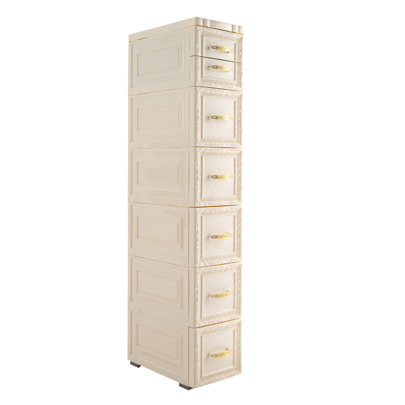 6Tier Bathroom Floor Cabinet, Vertical Storage Unit with Drawers and Casters
