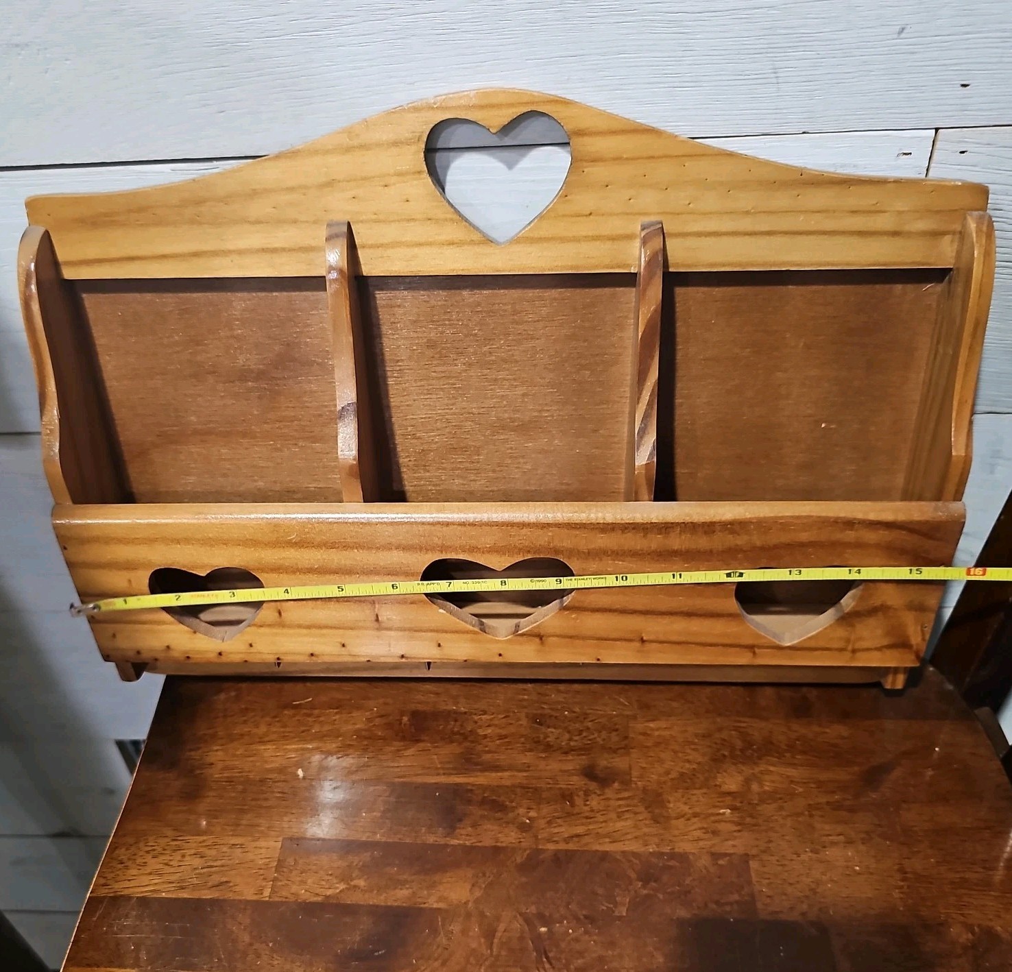 Vintage Wooden Heart Wall Hanging Mail Organizer & Key Holder – Country…