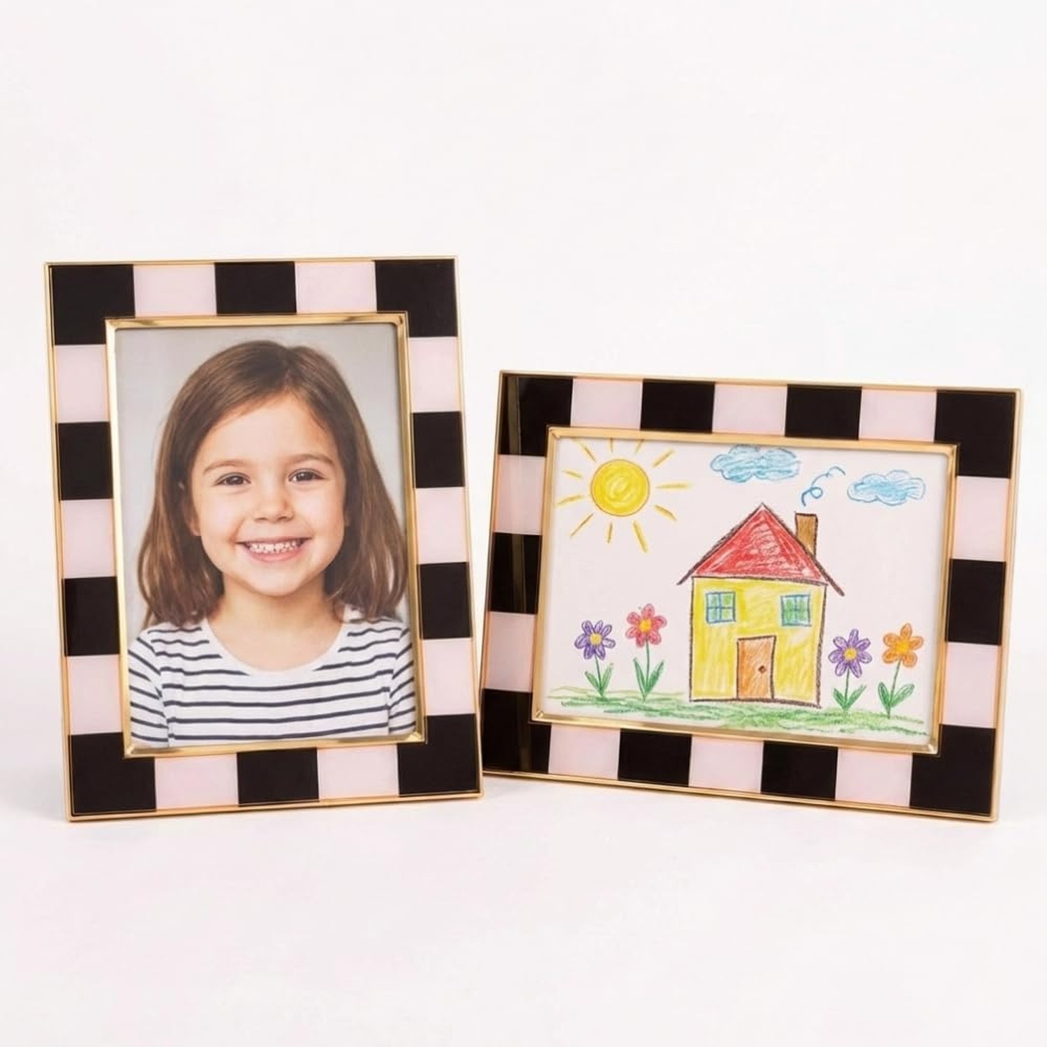 Concepts retro Gold Checkered Bordered Enamel 5×7 (Pack of 1) Black and White…
