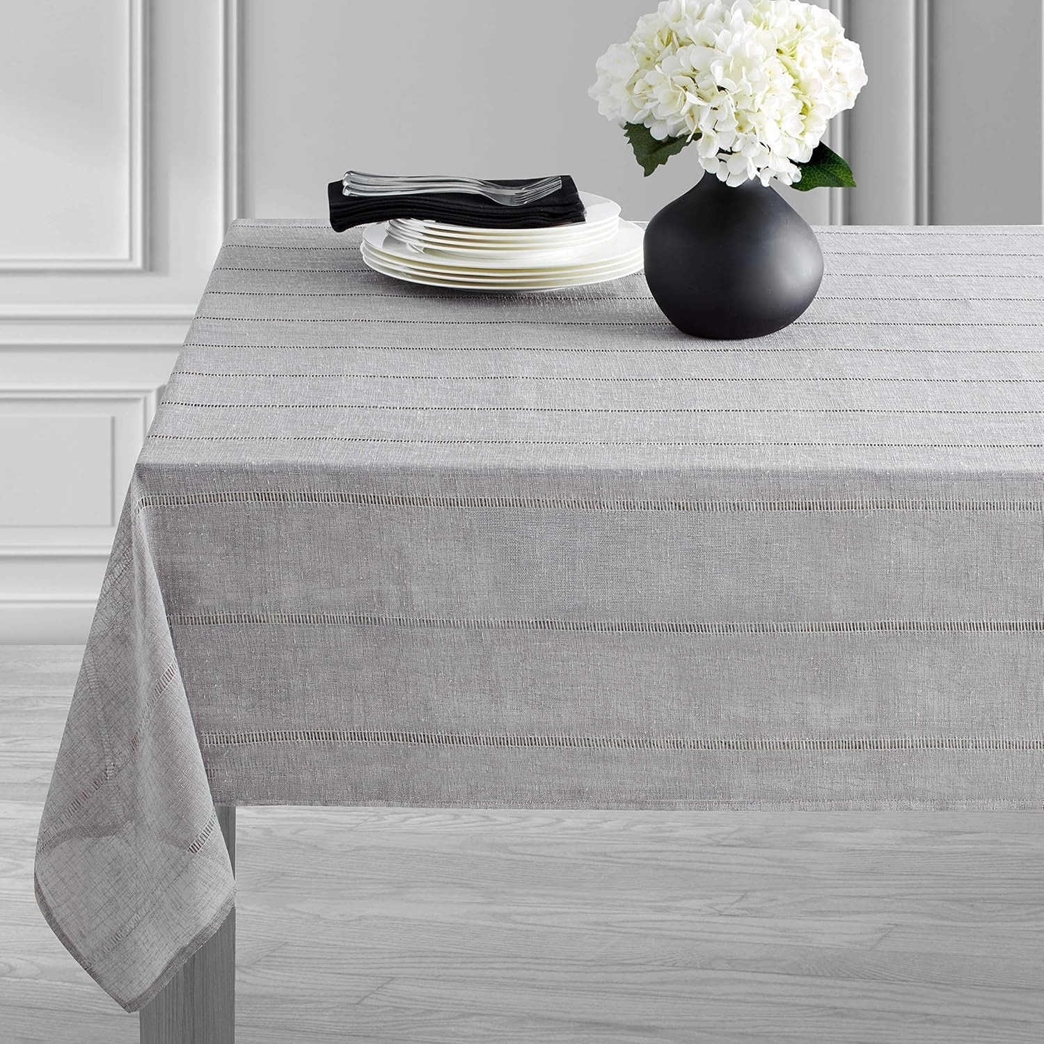 Cori Easy Care Fabric Tablecloth 60″ x 104″ Oblong solid gray color elegant