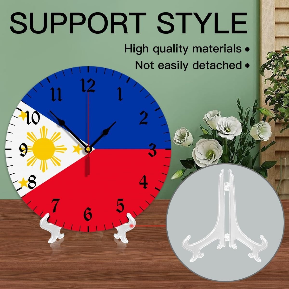New Philippines Flag Wall Clock 12″, Silent Non Ticking Decor for Office Kitchen