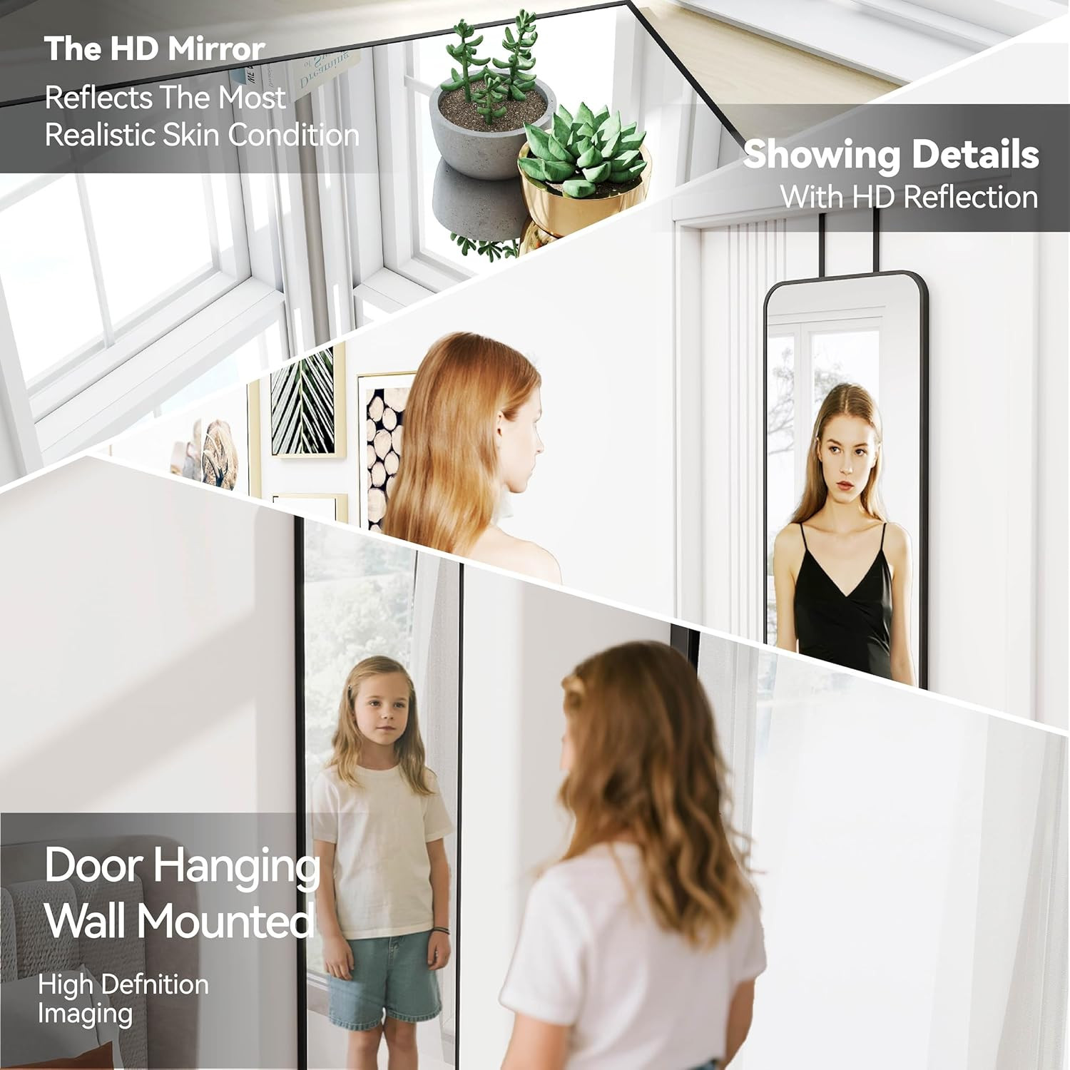 47X14 Mirror Rectangle Full Body Length Door Hanging Wall Mounted Metal Aluminum