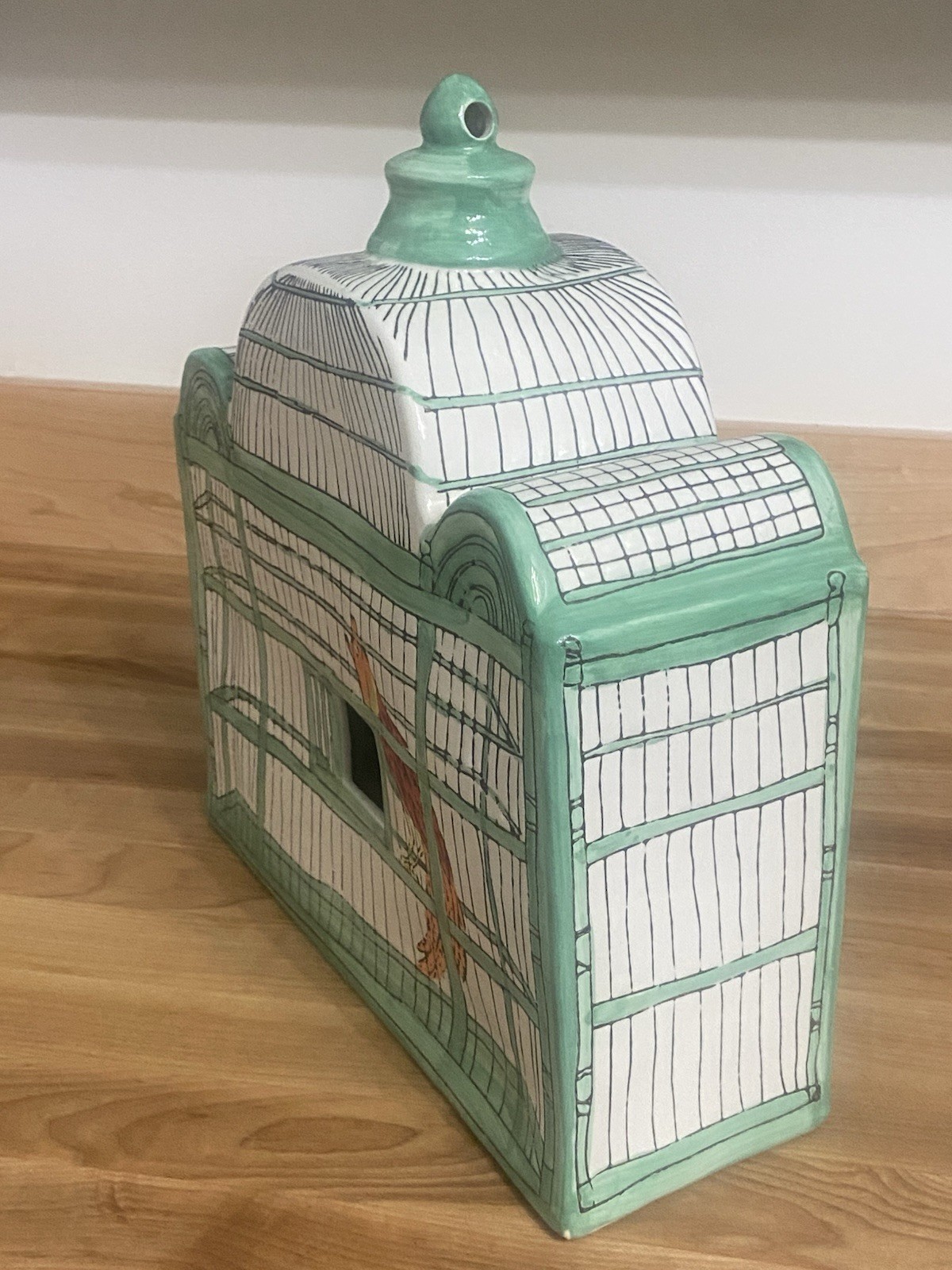 Molly Hatch Trompe-l’Oeil Birdhouse Bird Cage Ceramic Signed Anthropologie Decor