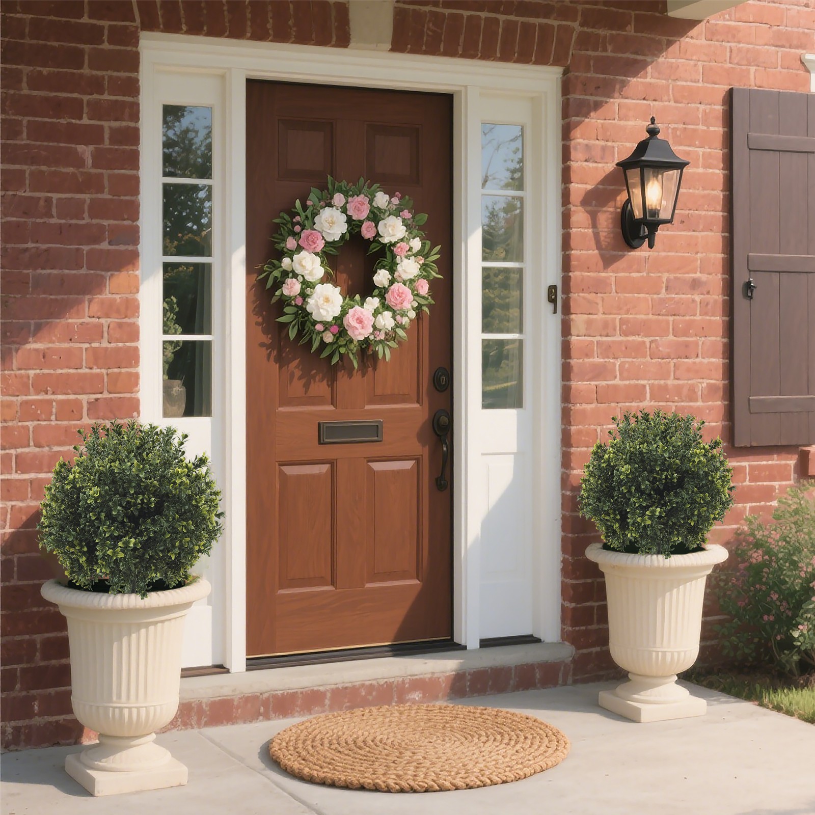 2 Pack Artificial Boxwood Topiary Ground Stake Fake Sphere Shrub Outdoor Garden