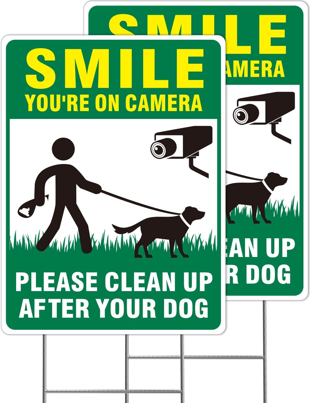 Clean UP After Your Dog Signs, 2-Pack 13″x10″ Double-Sided Pick Up After Your Do