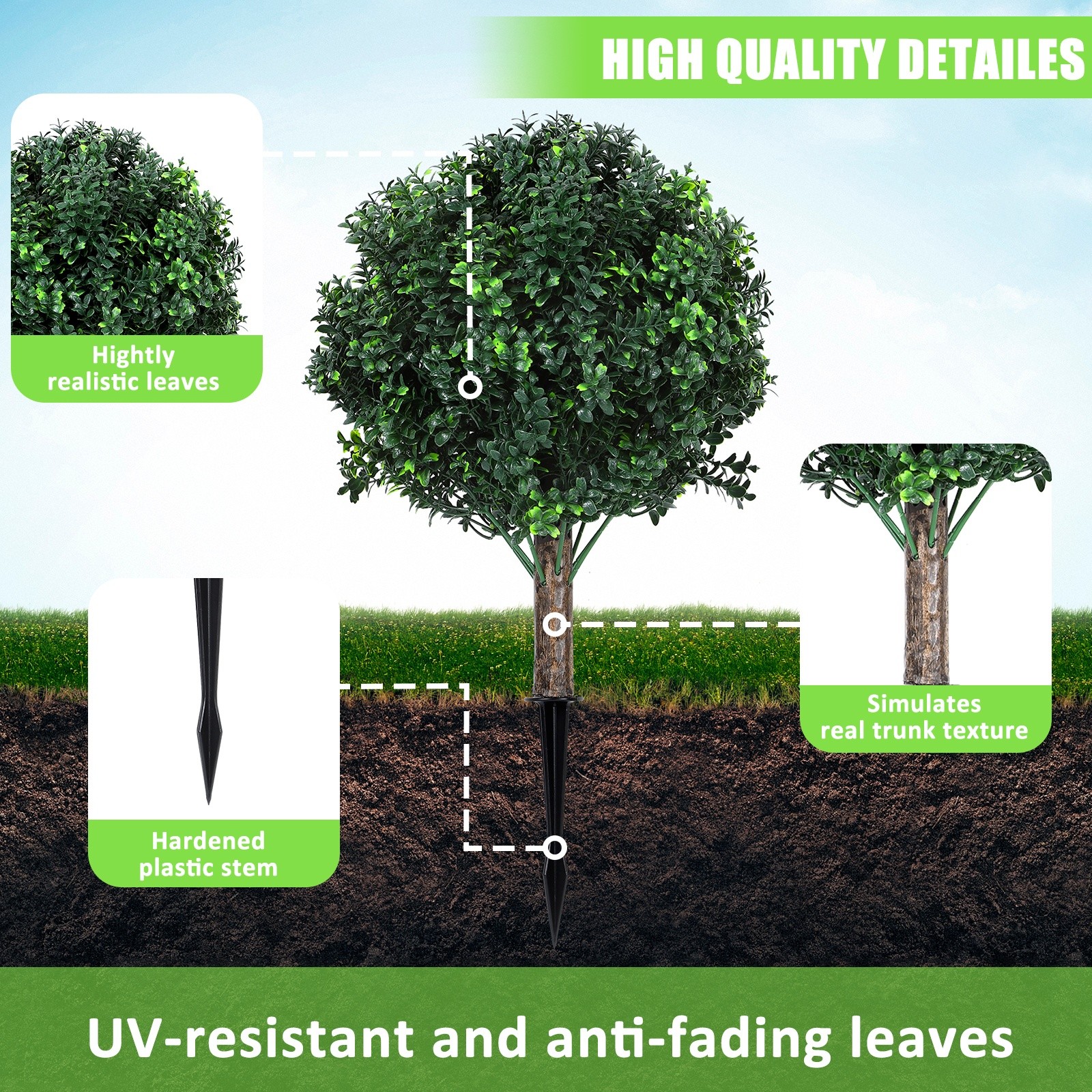 Set of 2 Outdoor Fake Bushes Plant w/Ground Spike,UV Resistant Artificial Plants