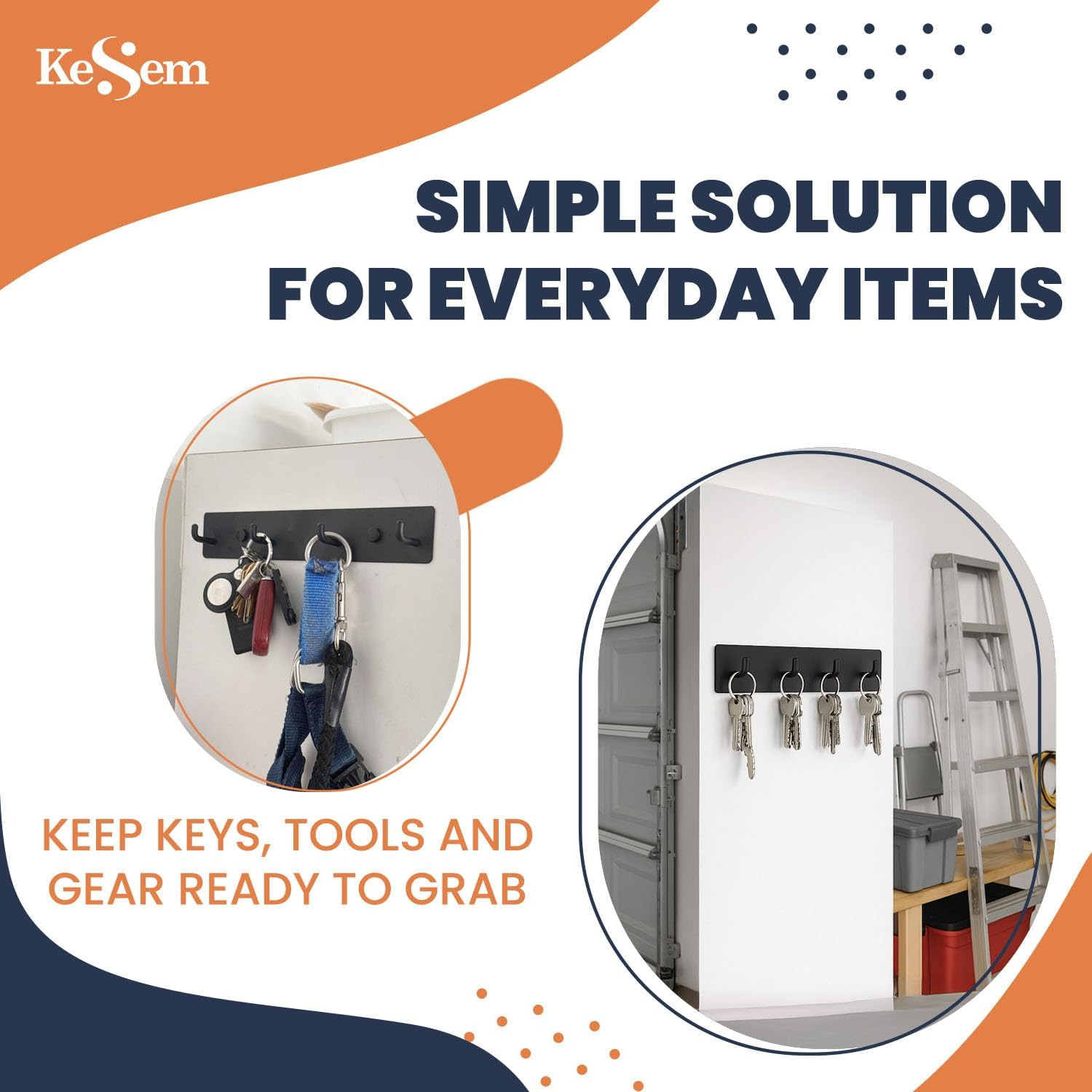 Key Holder Wall Mount, Key Rack with 4 Hooks for Wall/Door Mounted Metal Keys Ra