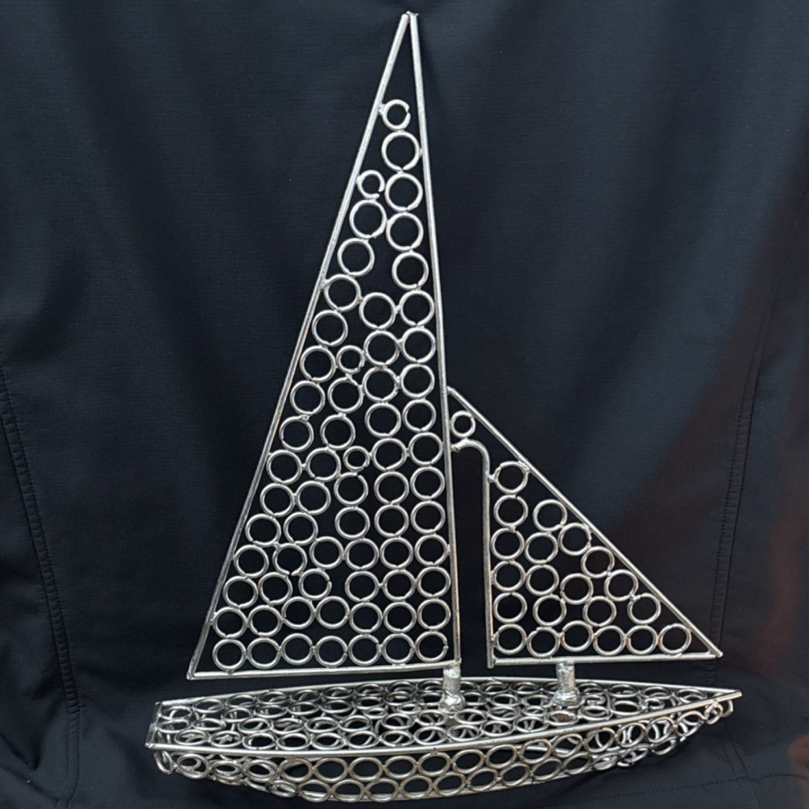 Silver Metal Sailboat Nautical Modern Matte Freestanding Sculpture 1 of a kind