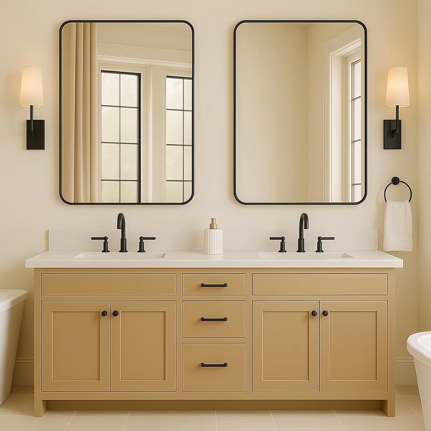 2-Pack Black Bathroom Mirror for Over Sink, 22″x30″ Modern Style Mirrors