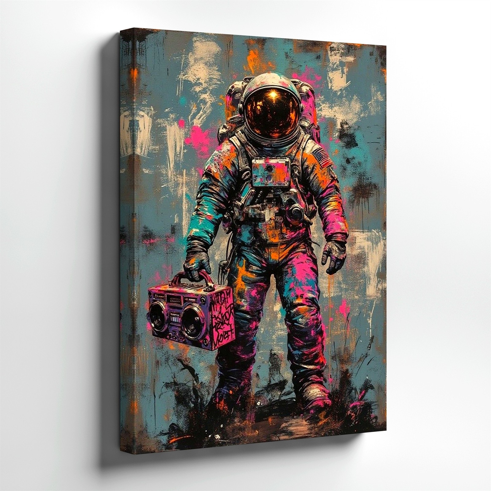 Wall Art Colorful Astronaut with Boombox Graffiti Abstract Canvas Print Decor