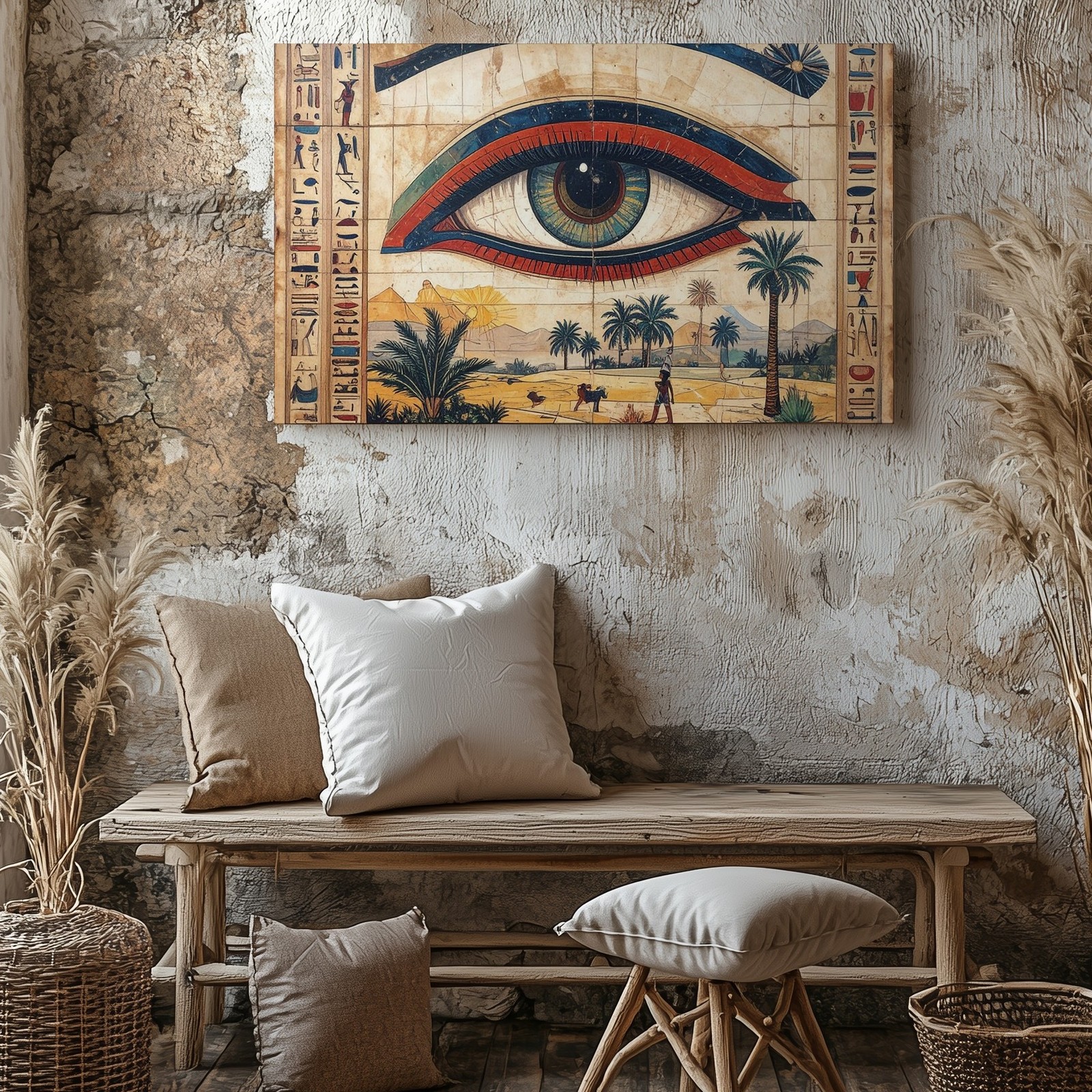 Canvas Protection Daily Life Egyptian Traditional Centered Around Large Wall Art