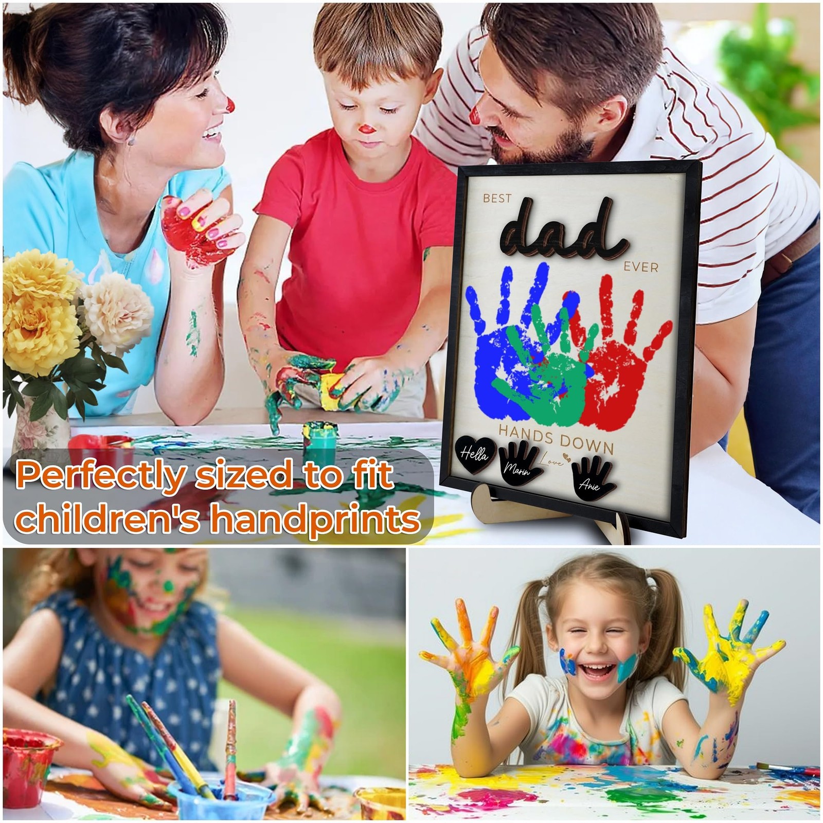 10″ Best Dad Ever Hands Down Sign DIY Dad Gifts from Kids Handprint Kit with …