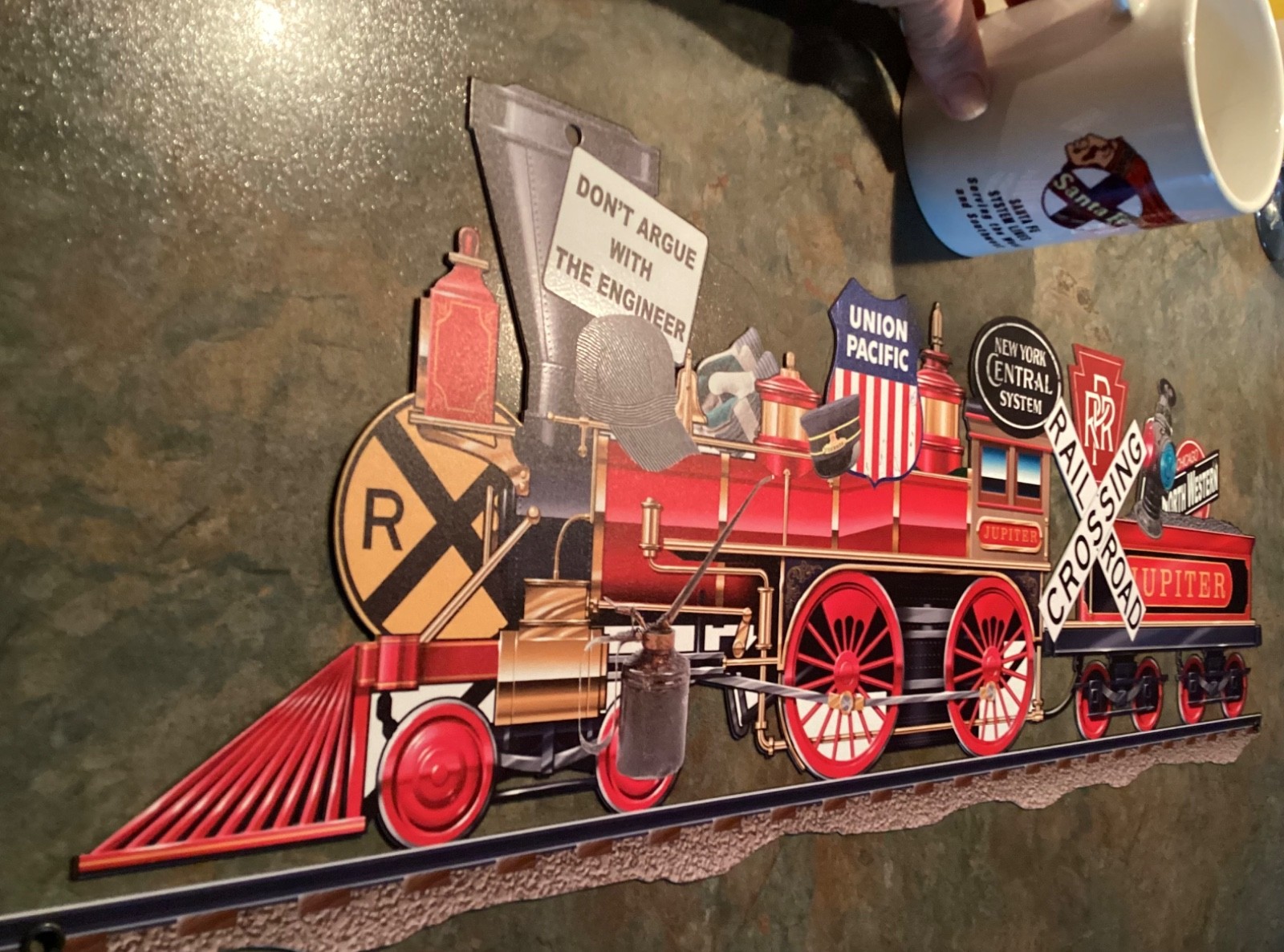 Railroad Train Sign Party Decoration – Collage Trains 24 in. by 8 in. w/ stands