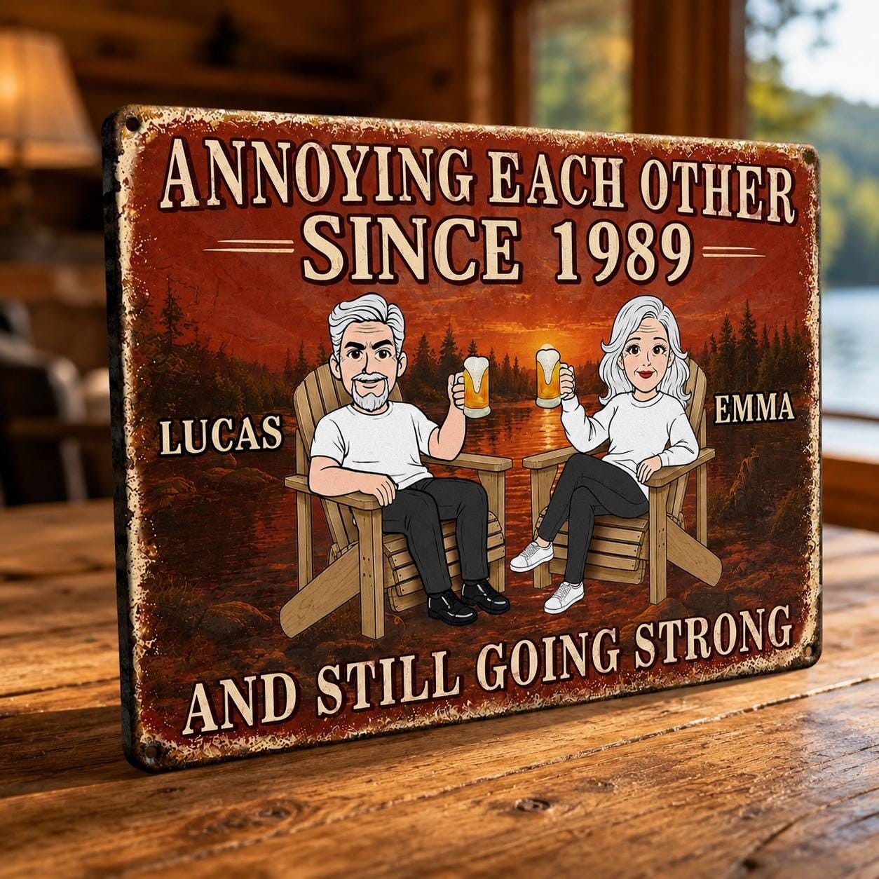 Personalized Annoying Each Other Metal Sign Anniversary Custom Name Sunset Decor