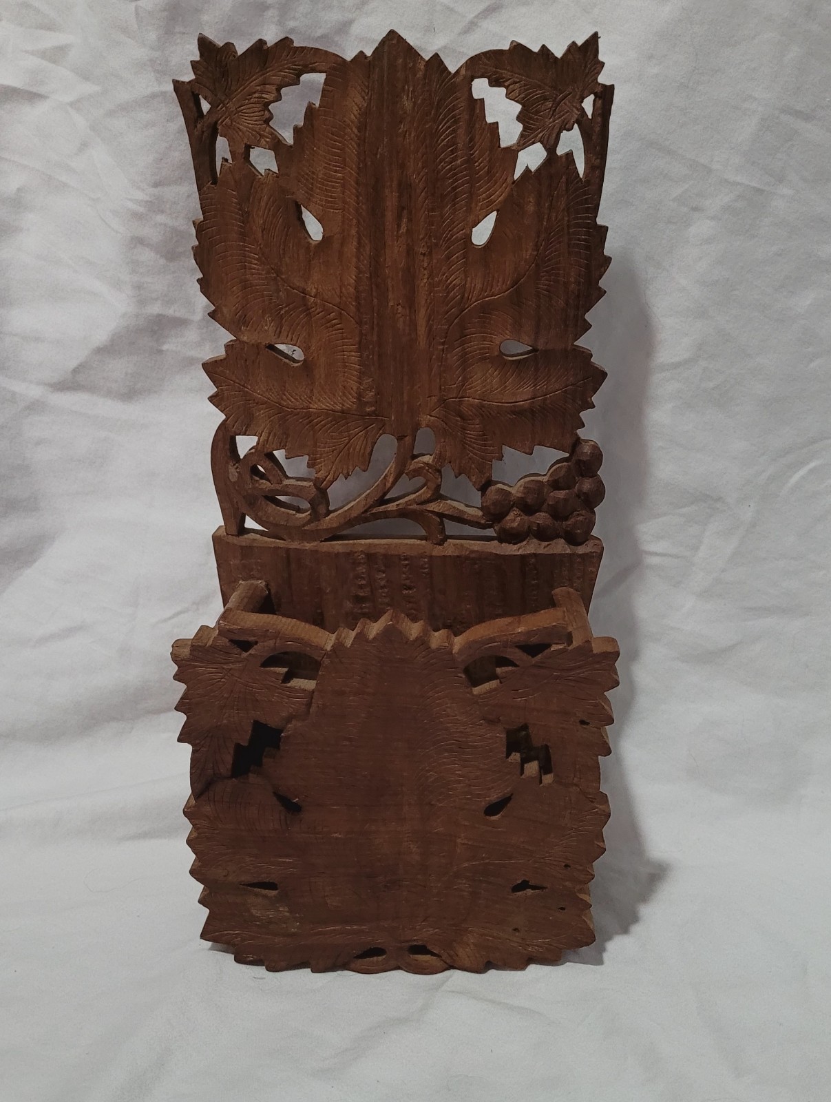 Hand Carved Hand Made Leaf Pattern Wood Mail Holder Box