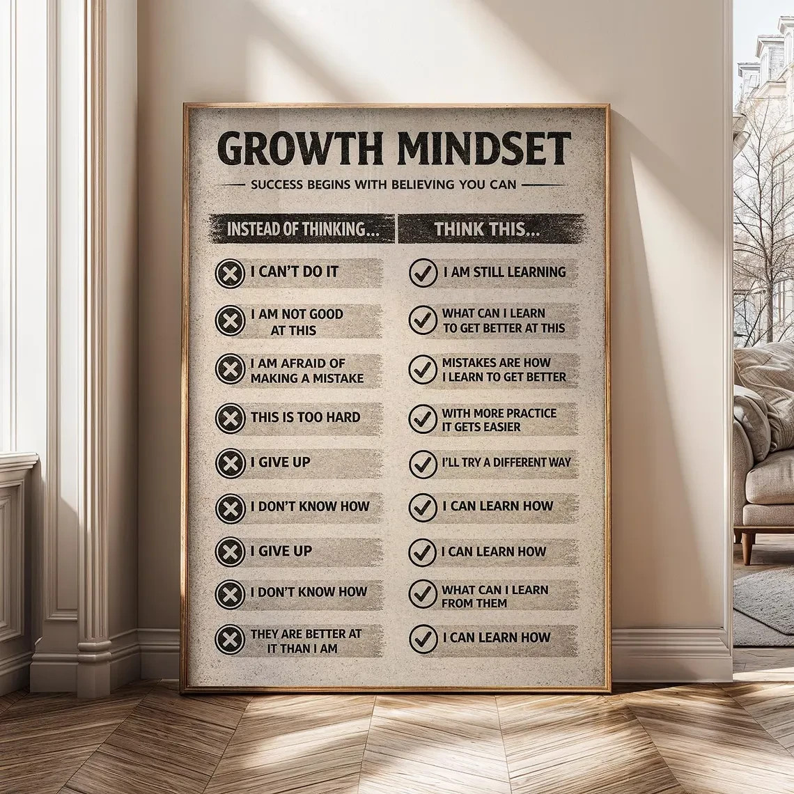 Growth Mindset Wall Art Motivational Classroom Poster Positive Office Decor Prin