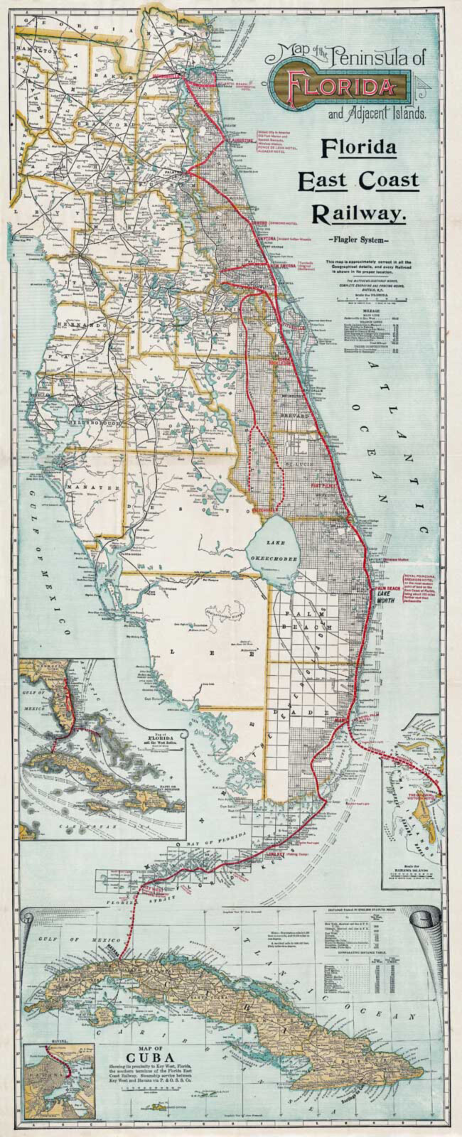 1914 Florida East Coast Railway Railroad Map Peninsular Wall Art Poster Print