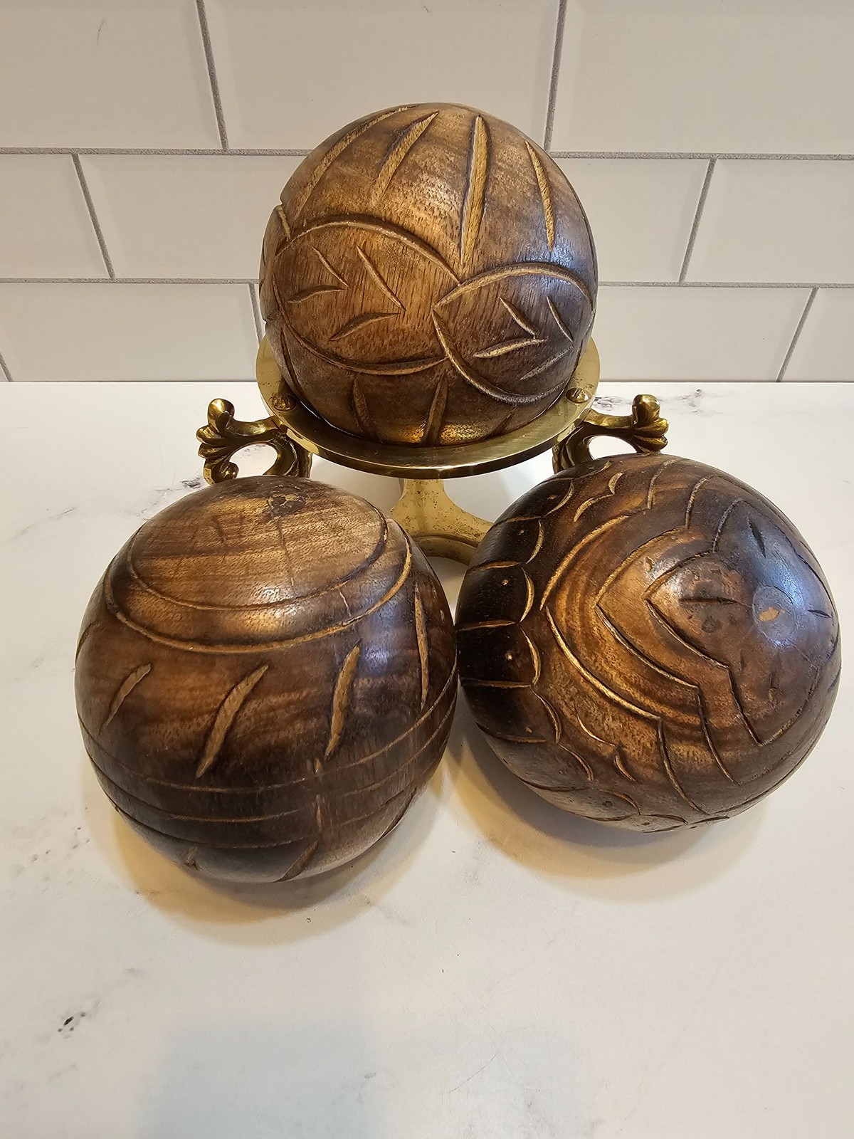 Wood Decoration Balls Home Decor 4 Inches Sphere Step Orbs – Pack of 3