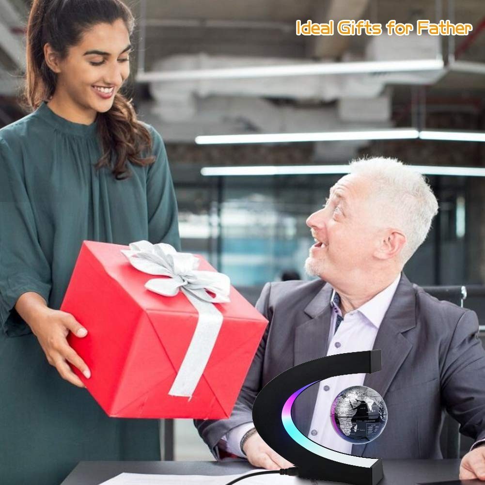Magnetic Levitating Globe with LED Light – Unique Tech Gift for Kids & Adults, F