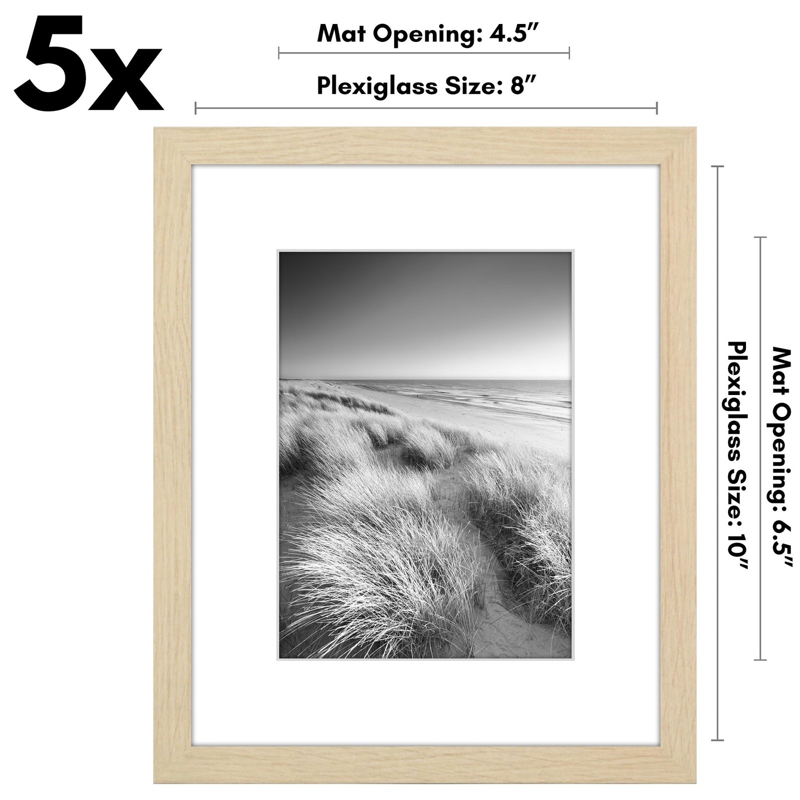 Americanflat 8×10 Picture Frame with Plexiglass – Set of 5 – Use as 5×7 Frame…