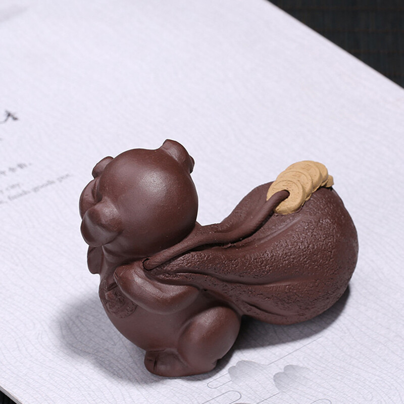 Pig Statue Yixing Zisha Tea Pet Wealthy Coin Mascot House Warming Gift Tea Play