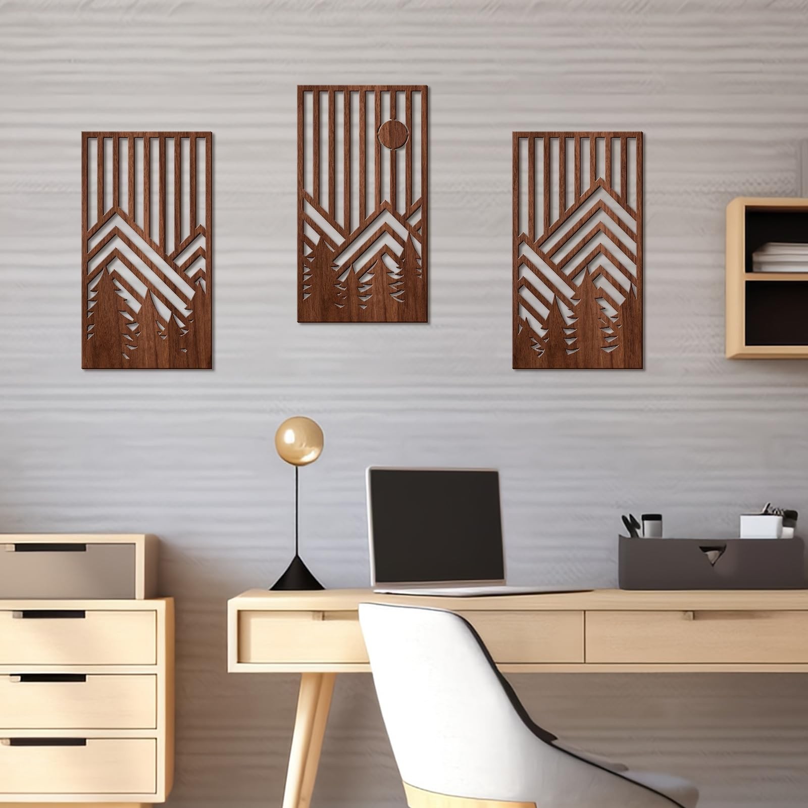 3 Piece Wood Large Mountain Wall Decor Art for Living Room, Bedroom, Office M…
