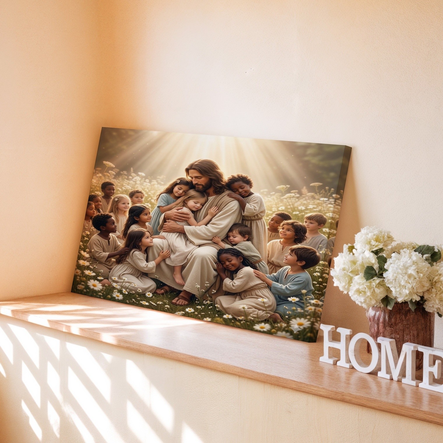 Jesus with Children Canvas Wall Art Christian Inspirational Religious Wall Decor