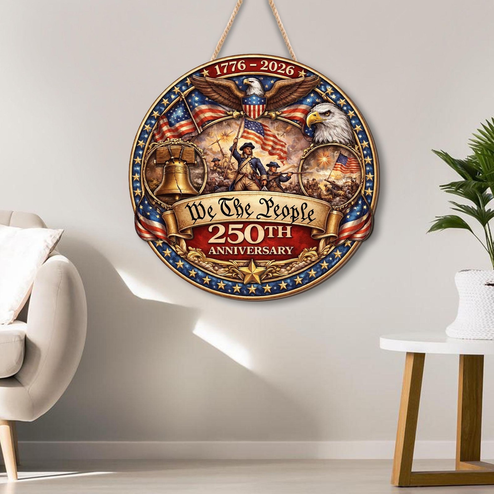 USA 250th Anniversary Wooden Door Sign, We The People 250 Years America Sign