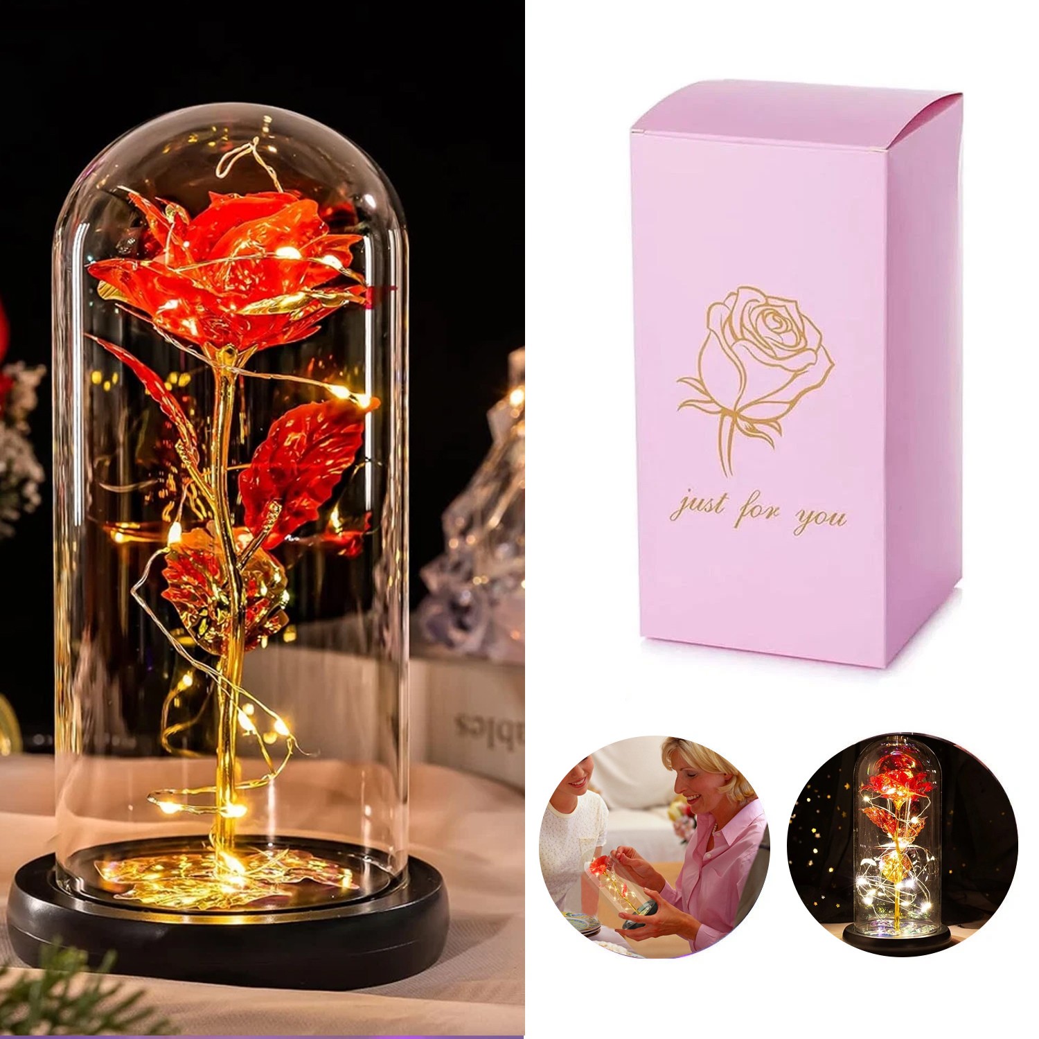 Forever Galaxy Rose In Glass Dome Eternal LED Light Flower Valentine’s Day Gift