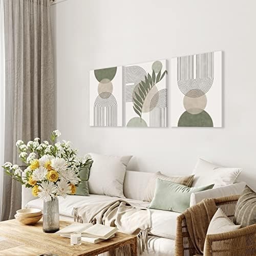 Abstract Geometric Framed Wall Art Set in Sage Green – 12×16 for Any Room
