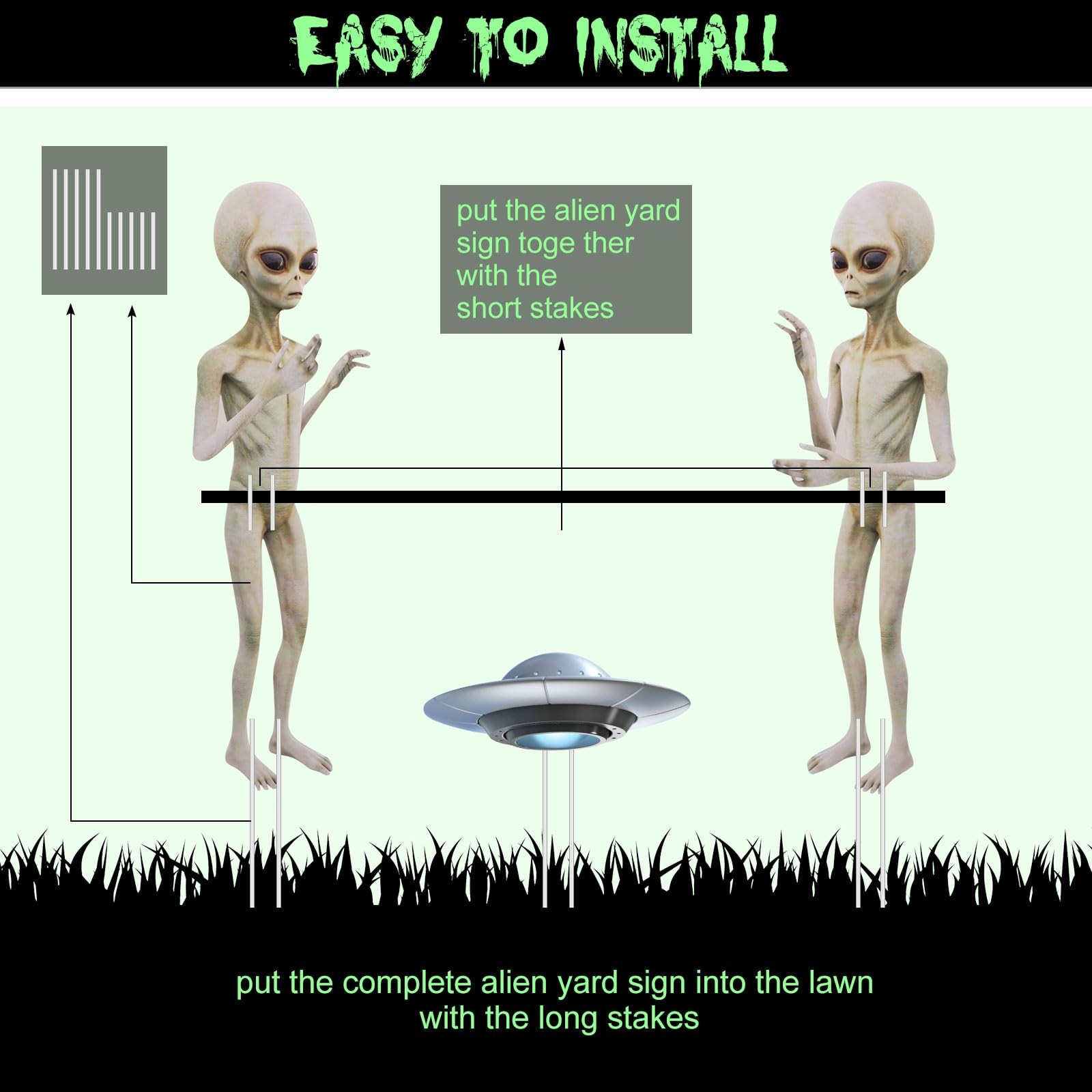 Gerrii 5 Pieces Halloween Yard Sign Full Body Large Alien Outdoor light brown