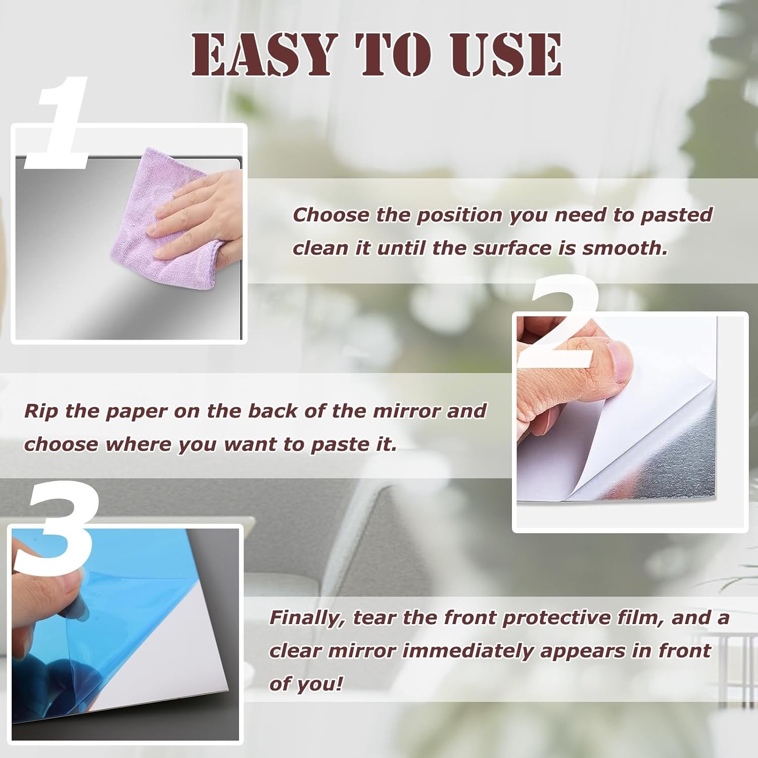8×6 Inches Self Adhesive Acrylic Mirror Tiles 0.2mm Waterproof Flexible