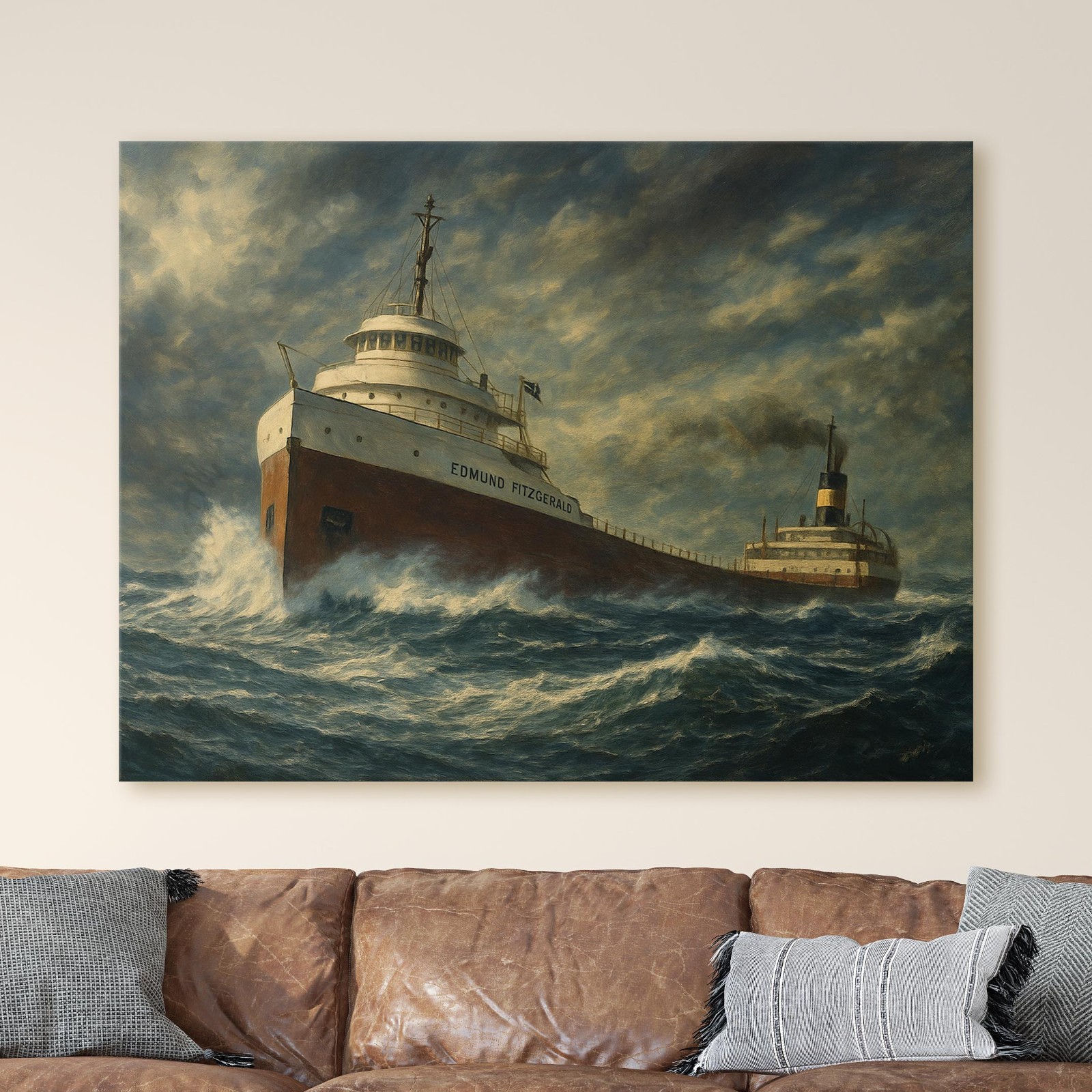 Edmund Fitzgerald Great Lakes Freighter Ship Painting Canvas Print Wall Art