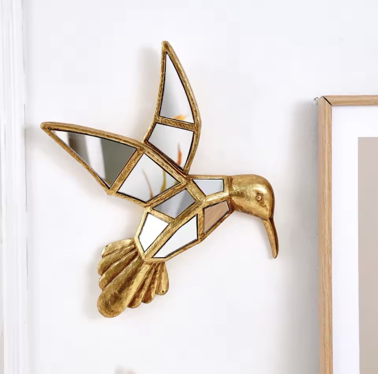 Gold Hummingbird Wall Mirror – Decorative Geometric Bird Wall Art Hanging Decor