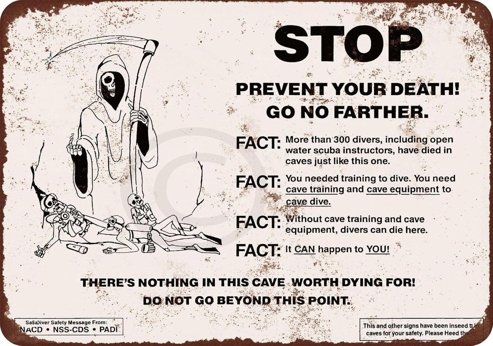 Cave Diving Sign Aluminum Sign 8×12 Size Funny Warning Home Decor