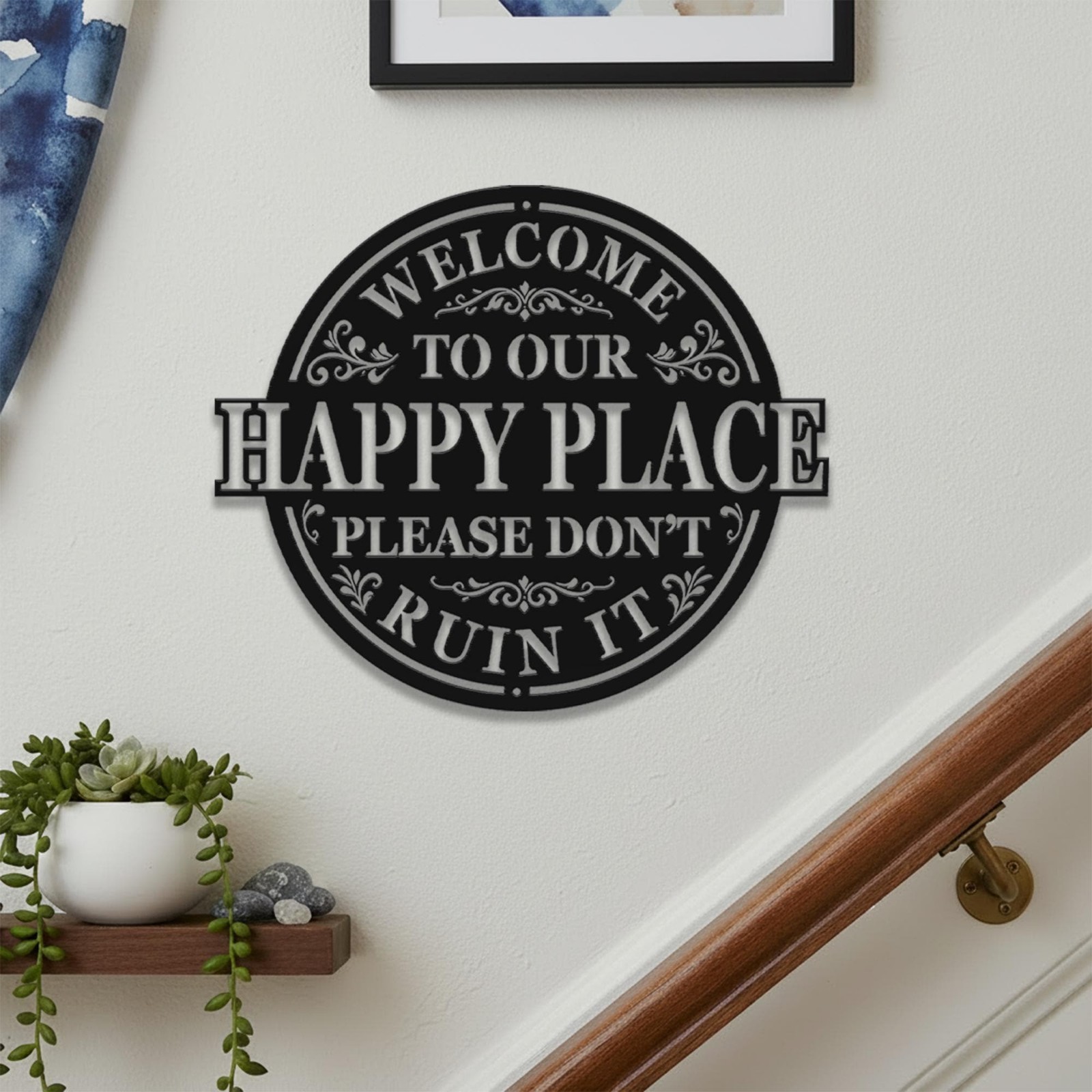 ”Happy Place” Funny Metal Sign – Humorous Home & Patio Wall Decor