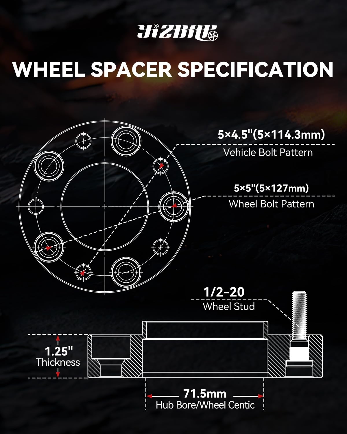 5×4.5 to 5×5 Wheel Adapters for Wrangler JK Wheels on Ranger Vehicle, 1.25 inch
