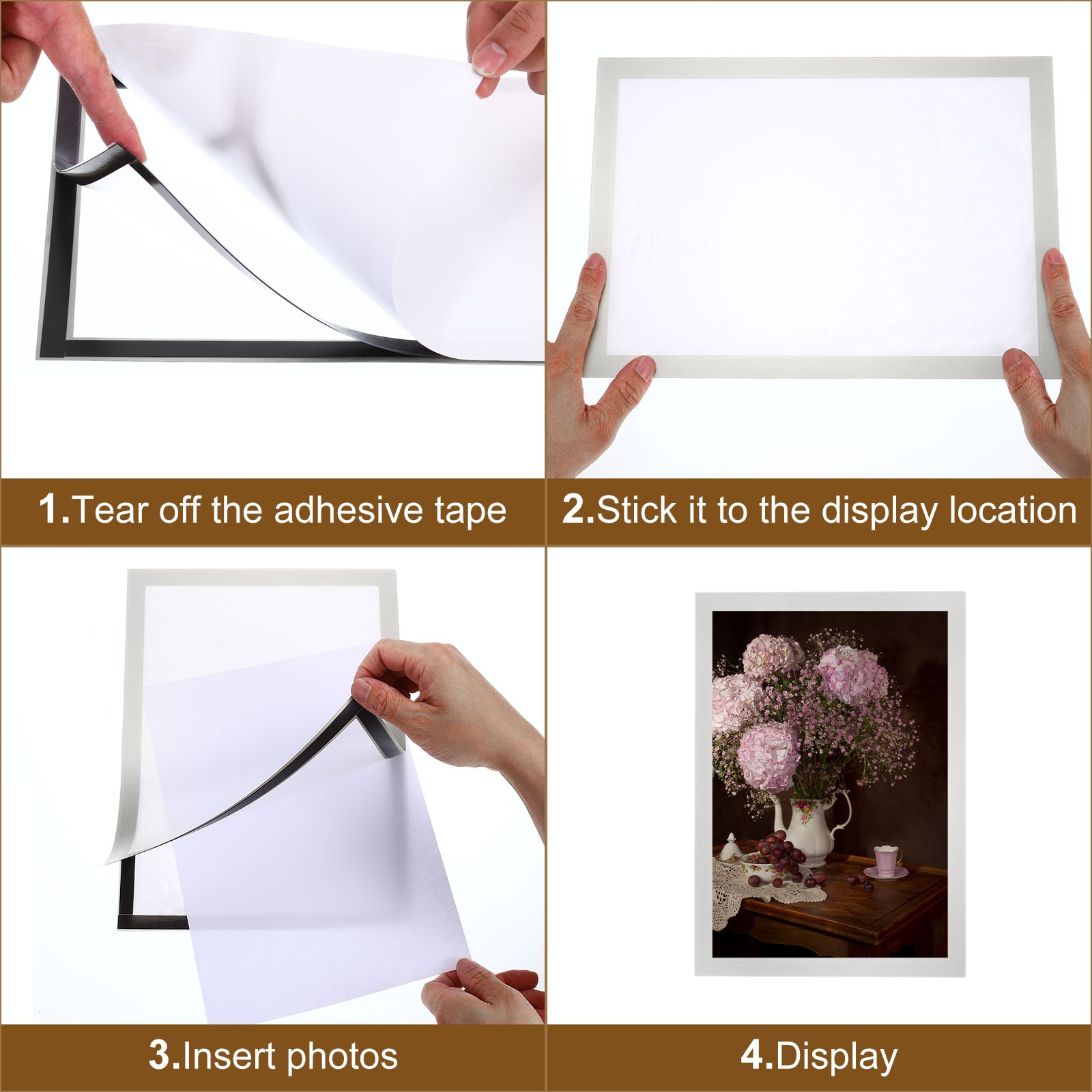 12pcs Magnetic Sign Holder Self Adhesive Reusable A4 Picture Frame Silver