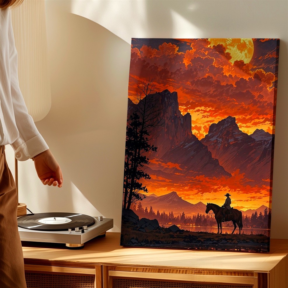 Wall Art Cowboy on Horse Canyon Landscape Western Scenic Desert Print Decor