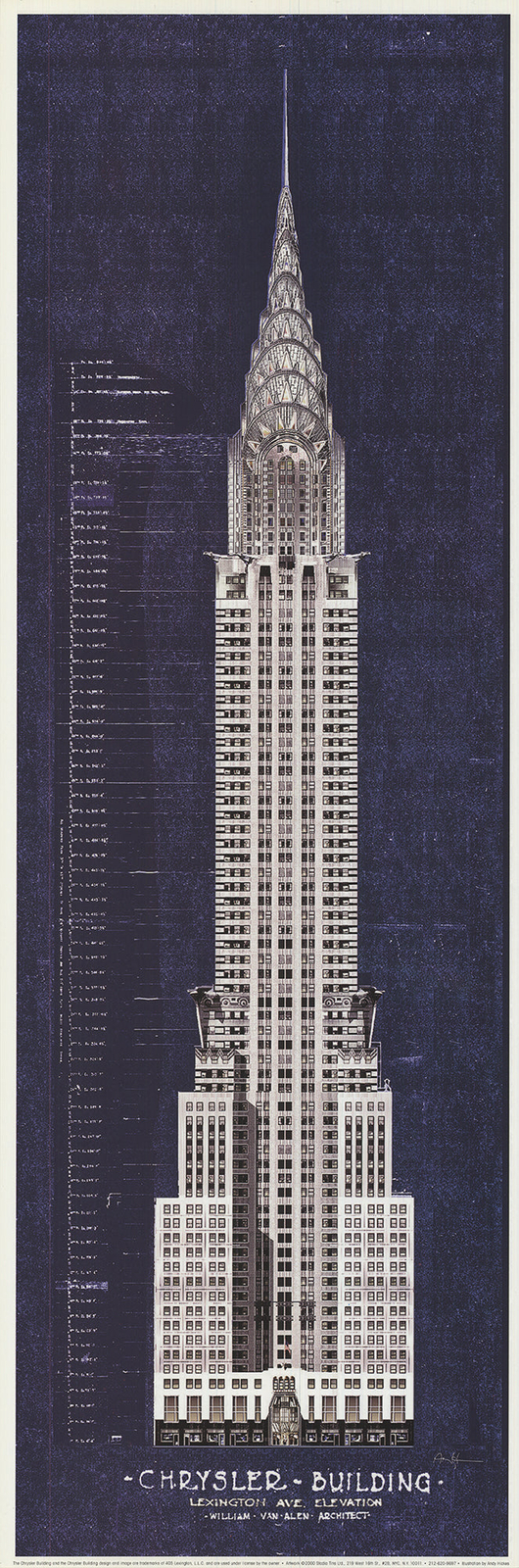 ANDY HICKES Chrysler Building 24″ x 8″ Offset Lithograph 2000 Contemporary
