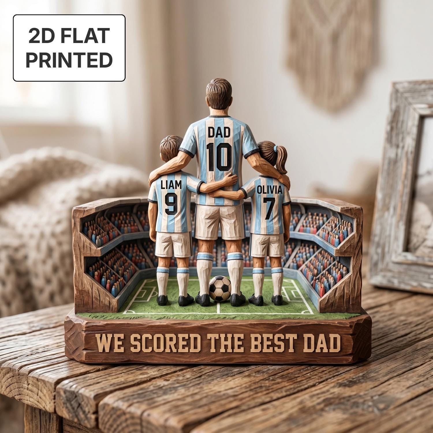 Personalized Soccer Dad & Kids Wooden Block Custom Jersey Sign Father’s Day Gift