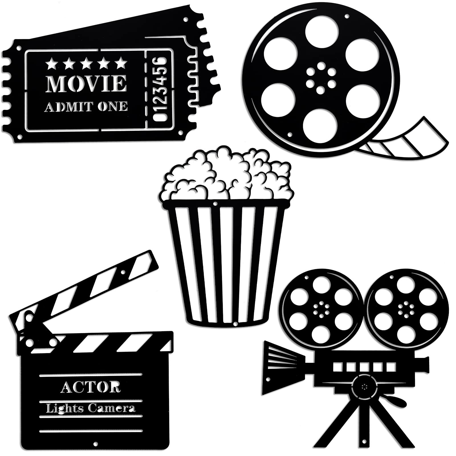 5 Pieces Movie Theater Decor Movie Theater Metal Home Room Decor Cinema and P…