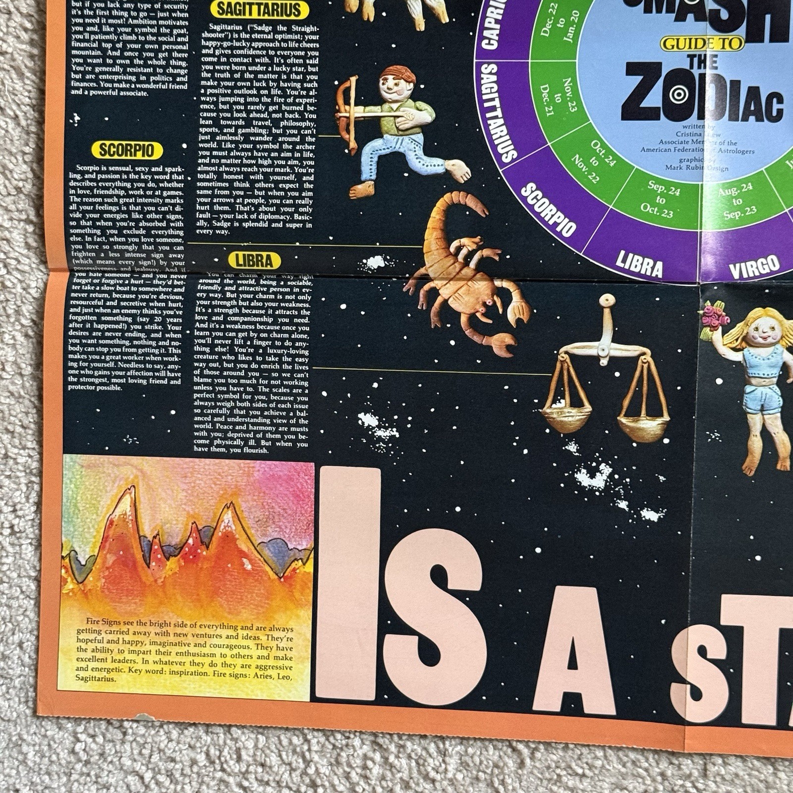 Vintage 70’s Smash Magazine zodiac astrology double sided poster 1974 21.25x22in