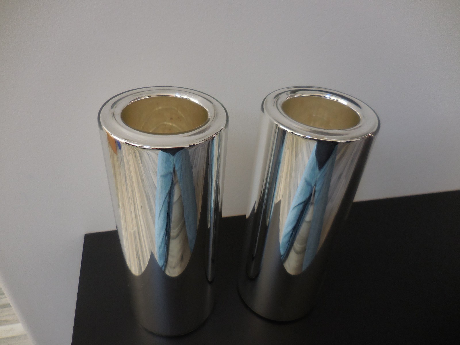 Pair of Mirrored Silver 7-3/4 in. Tall, 3-1/8 in. Wide Decorative Vases NICE