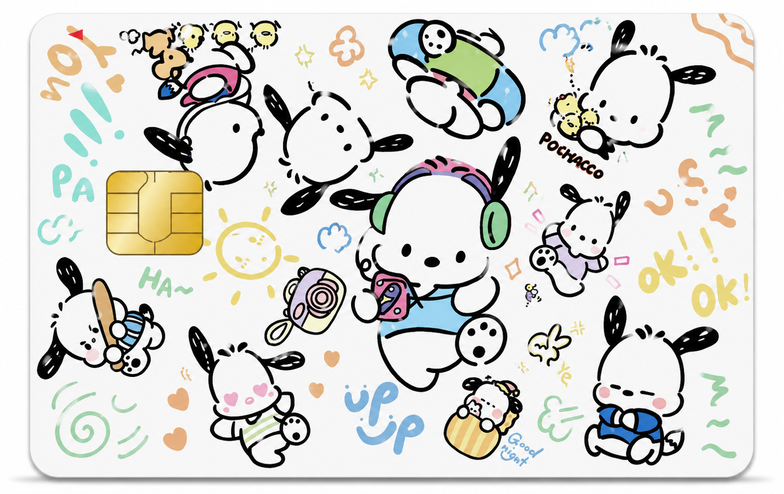 Cute Pochacco Pattern Sanrio Anime Credit Card Skin Colorful Debit Card Decal