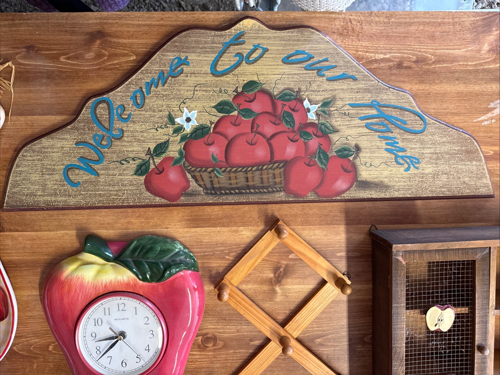 Vintage Country Apple Kitchen Decor Clock Spoon Fork Cabinet Granny Cottagecore