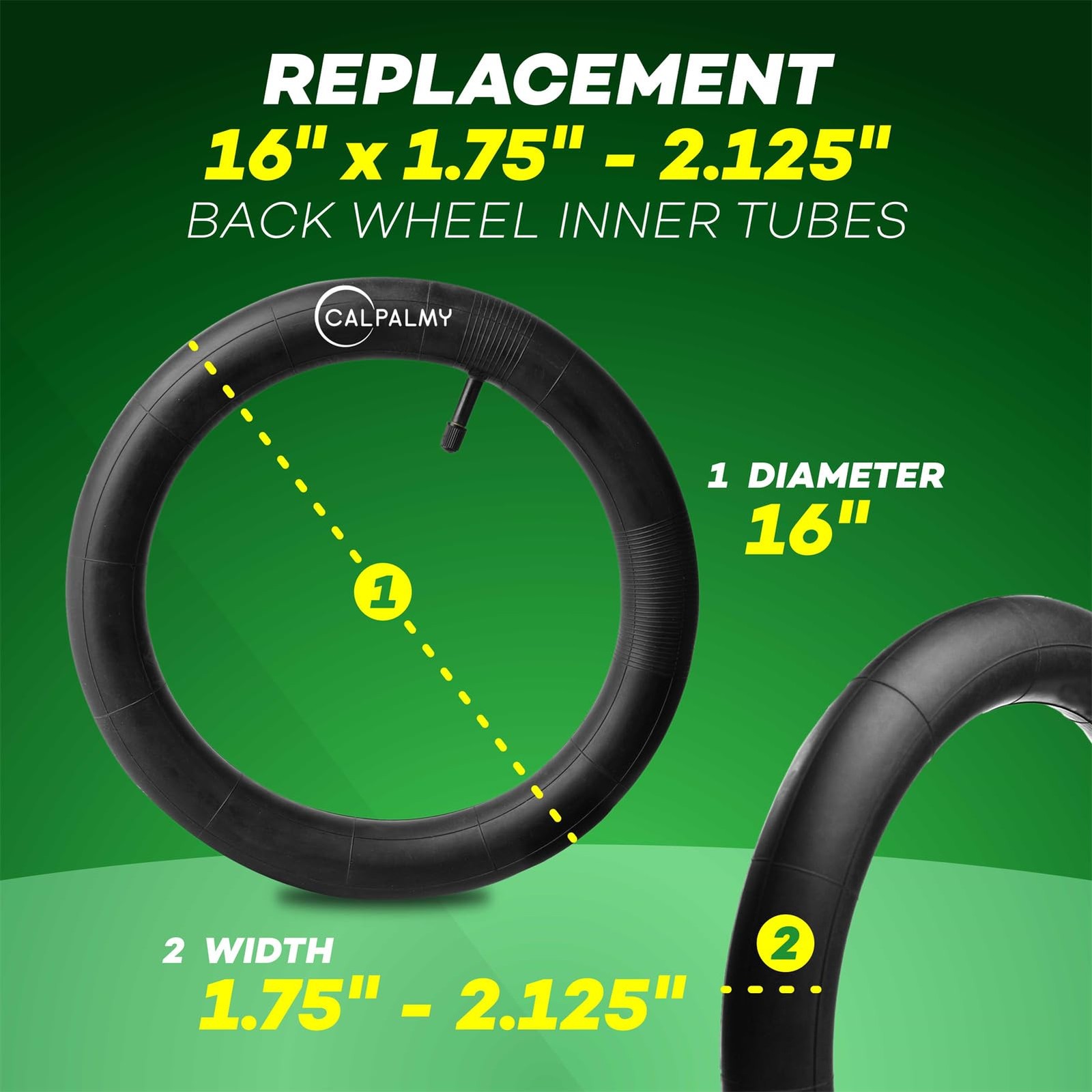 Calpalmy 16 X 1.5/1.75/1.95/2.125 Back Wheel Replacement Inner Tubes 2-Pack