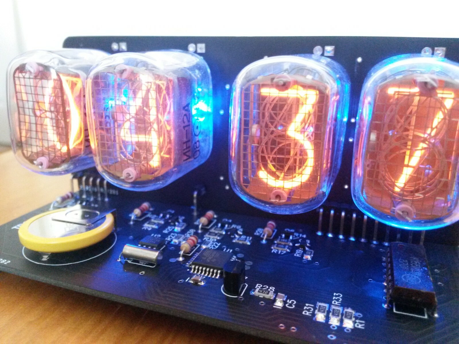 DIY KIT IN-12 Nixie Tube Clock LED Blue Backlight Black PCB Video
