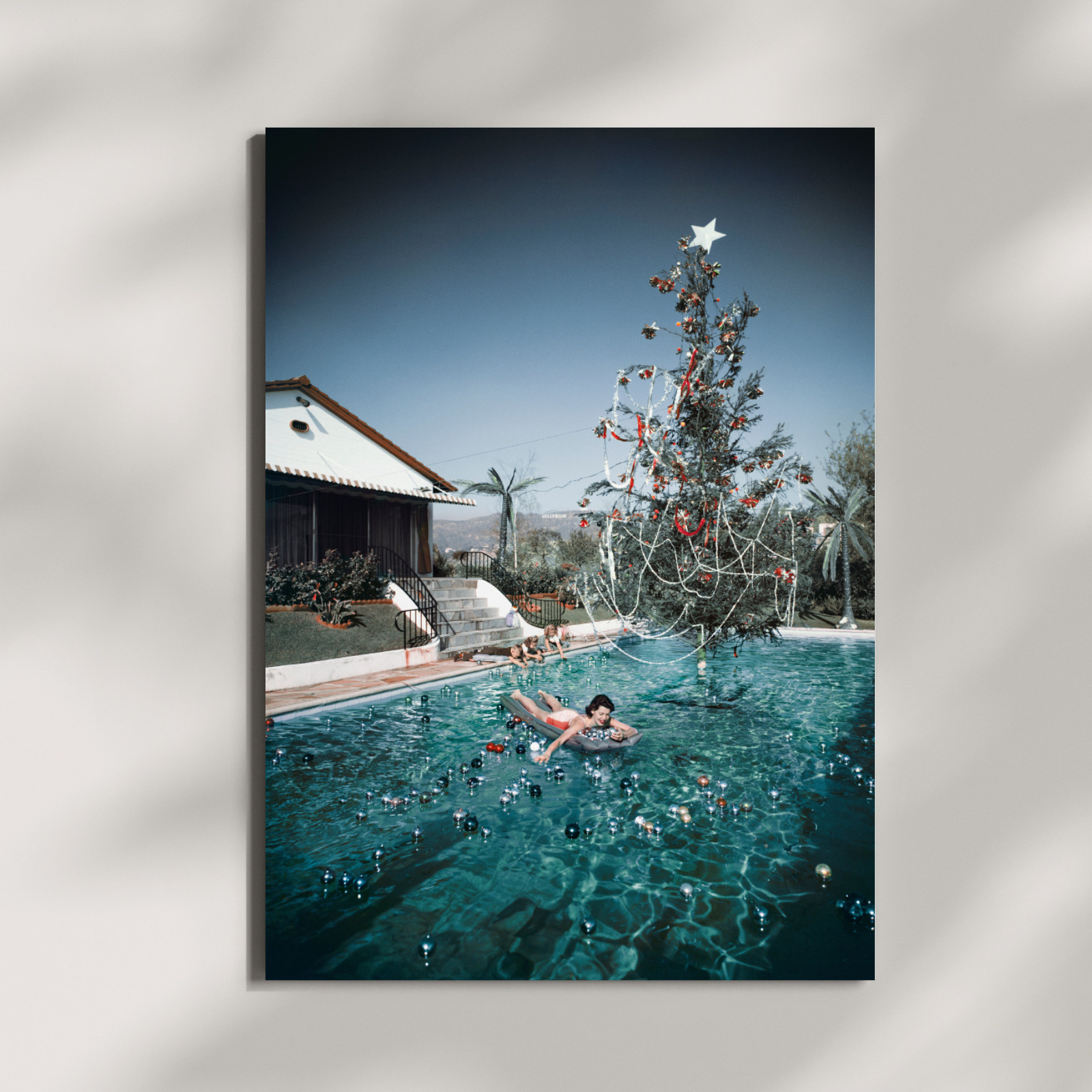 Slim Aarons Christmas Swim Poster Vintage Holiday Photography Canvas Wall Art